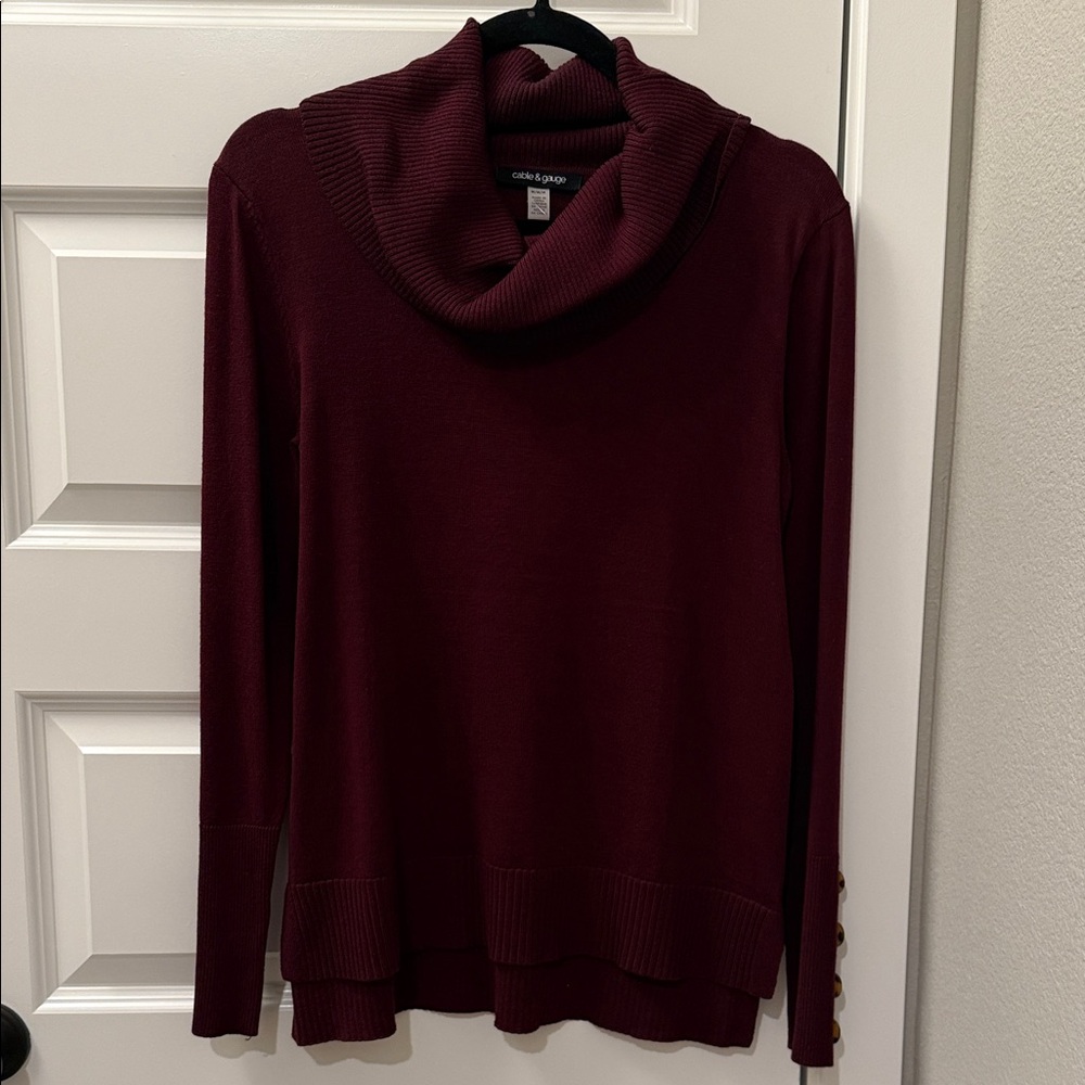 Cable & Gauge Burgundy Cowl Neck Sweater